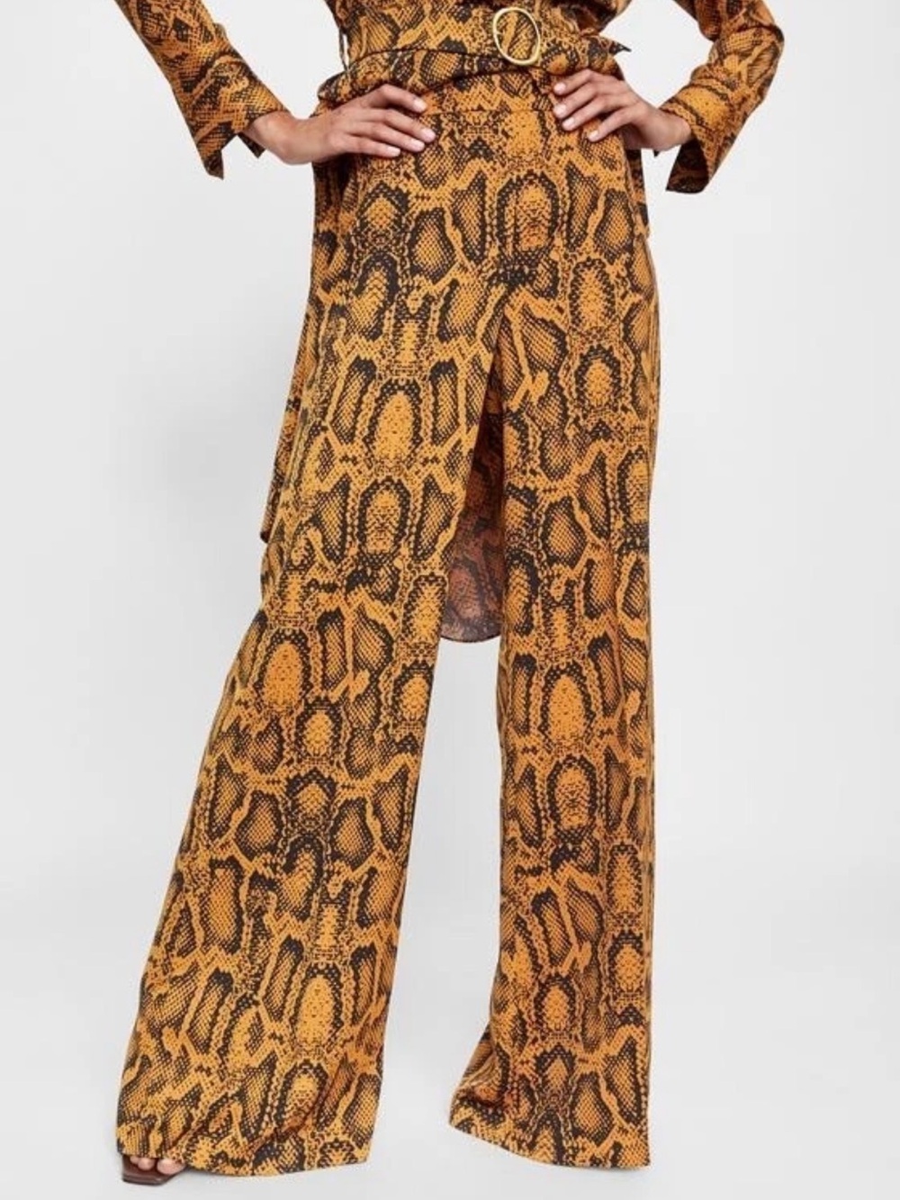 Zara High-Waist Orange Snake Print Wide-Leg Pants xs